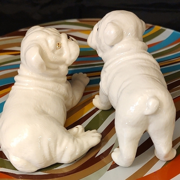 Lenox Vintage Porcelain Bulldog Figurines Cream and Gold Pre 1988 Set of Two - Picture 2 of 8
